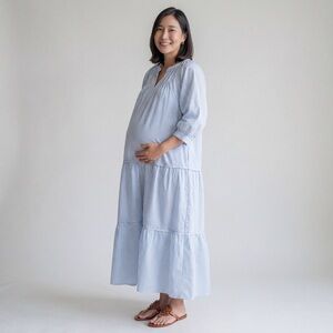 Saybury Vintage Searsucker Blue Housecoat Coastal Grandma Maxi Dress maternity